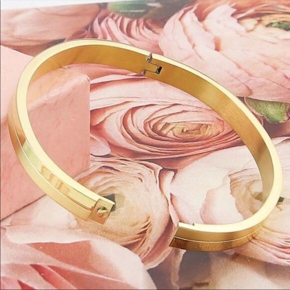 New Semi-matte Semi-smooth Woman's Bangle Ladies Stainless Steel Bracelet - Picture 7 of 7